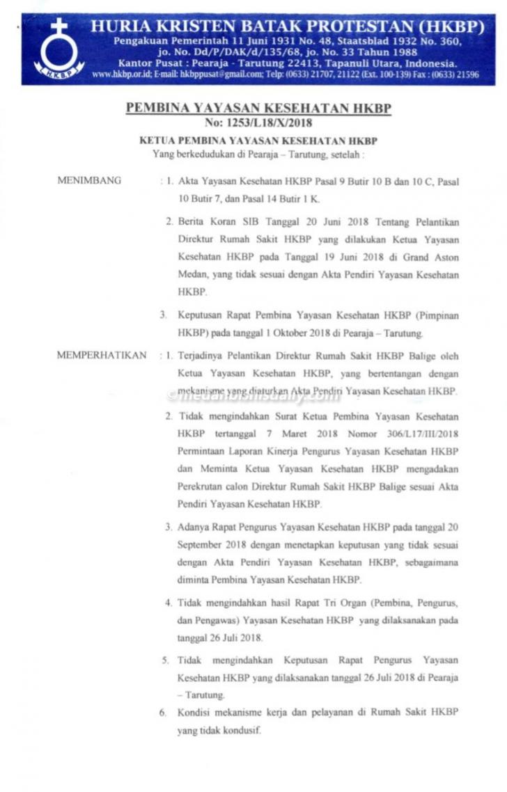 surat keputusan ephorus HKBP terkait pemecatan trimedya panjaitan