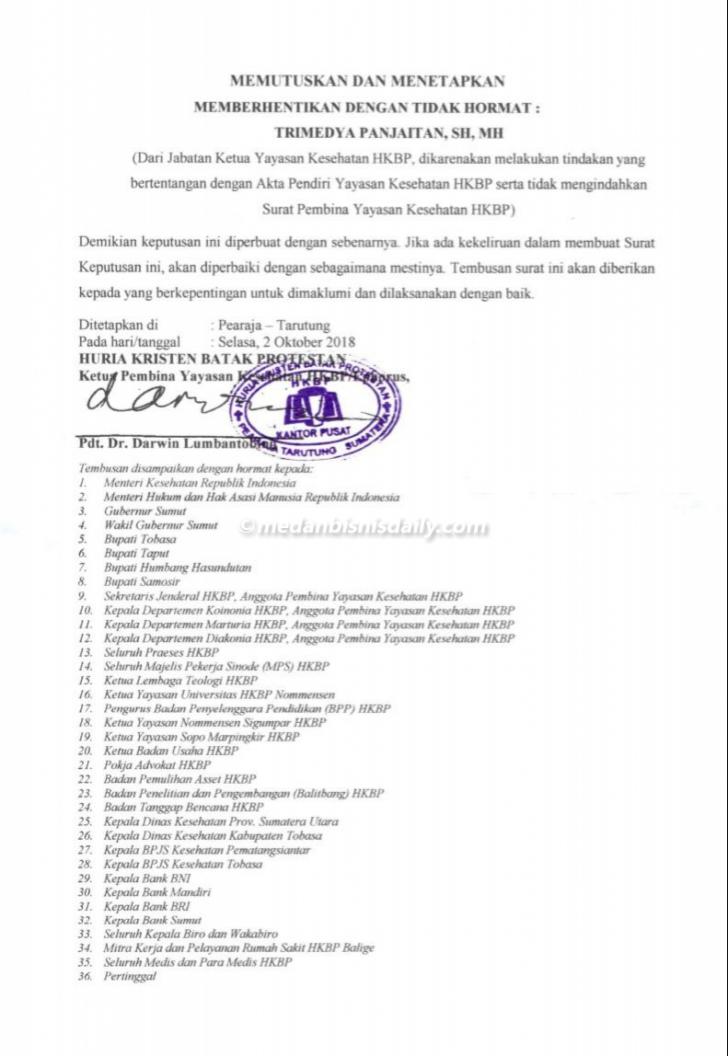 surat keputusan ephorus HKBP tekait trimedya